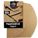 OfficeTree 50 x Papel Kraft A4 100g/m² - Craft Paper - Carton Kraft - Cartulina Craft A4...